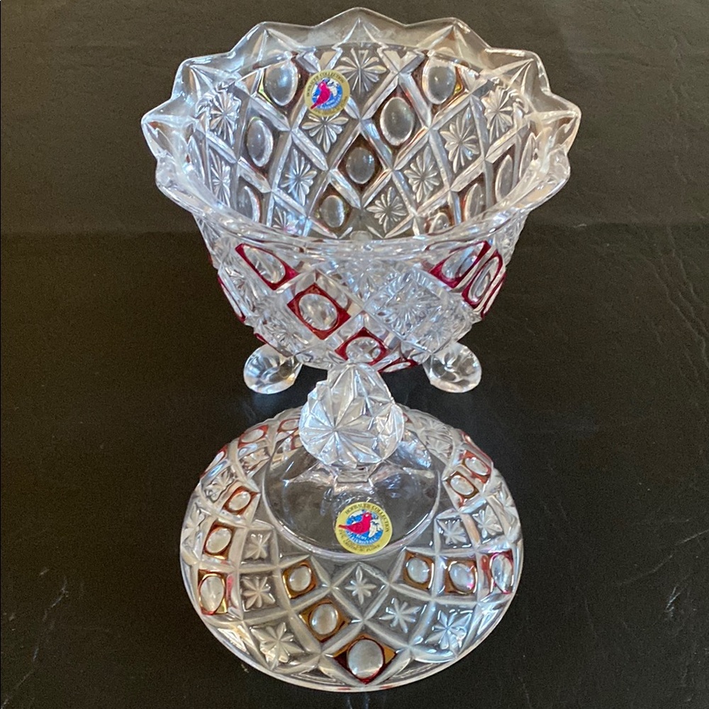 Elegant Crystal Candy Dish with Red Accents